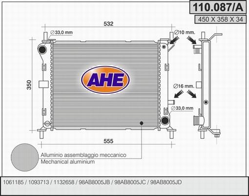 AHE 110.087/A - Radiator, racire motor aaoparts.ro