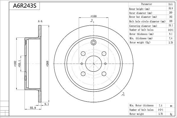 AISIN A6R243S - Disc frana aaoparts.ro