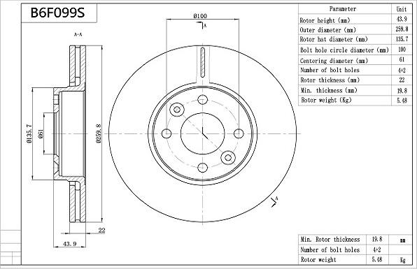 AISIN B6F099S - Disc frana aaoparts.ro