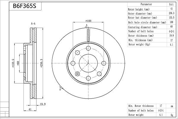 AISIN B6F365S - Disc frana aaoparts.ro