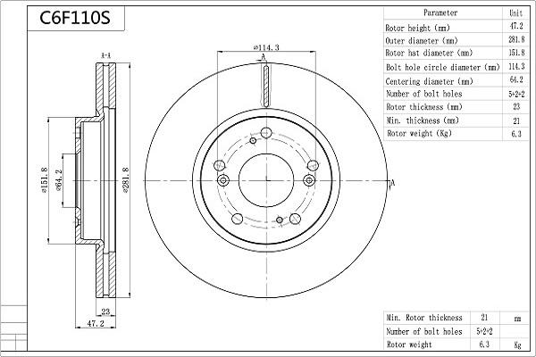 AISIN C6F110S - Disc frana aaoparts.ro