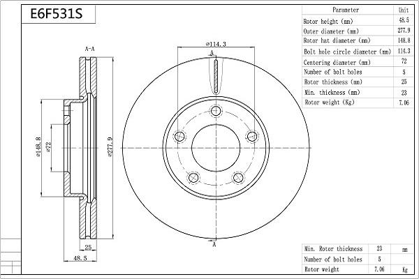 AISIN E6F531S - Disc frana aaoparts.ro