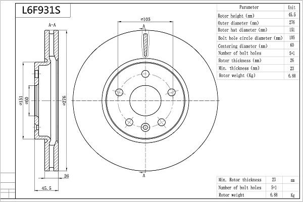 AISIN L6F931S - Disc frana aaoparts.ro