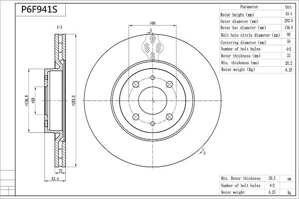AISIN P6F941S - Disc frana aaoparts.ro