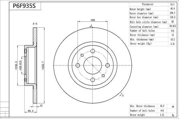 AISIN P6F935S - Disc frana aaoparts.ro