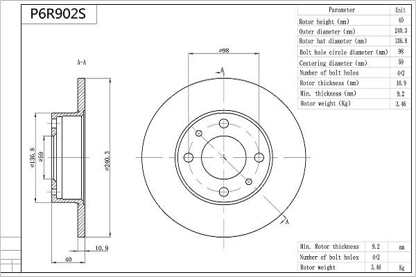 AISIN P6R902S - Disc frana aaoparts.ro