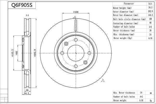 AISIN Q6F905S - Disc frana aaoparts.ro