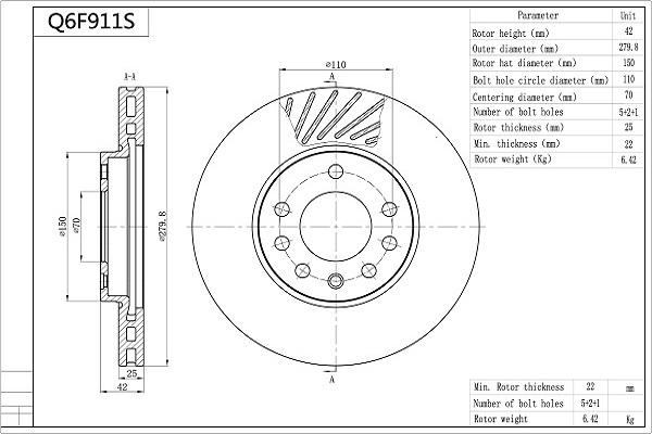 AISIN Q6F911S - Disc frana aaoparts.ro