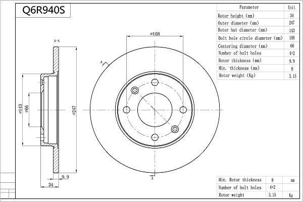 AISIN Q6R940S - Disc frana aaoparts.ro