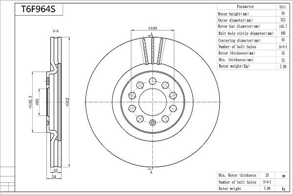 AISIN T6F964S - Disc frana aaoparts.ro