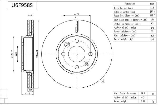AISIN U6F958S - Disc frana aaoparts.ro