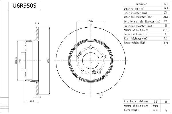 AISIN U6R950S - Disc frana aaoparts.ro