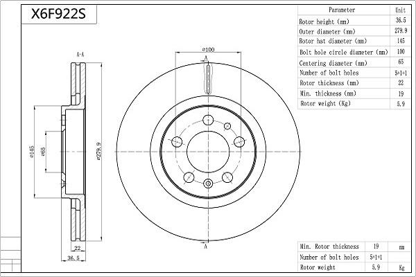 AISIN X6F922S - Disc frana aaoparts.ro