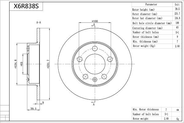 AISIN X6R838S - Disc frana aaoparts.ro