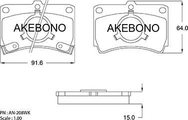 Akebono AN-208WKE - Set placute frana,frana disc aaoparts.ro