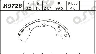 Asimco K9728 - Set saboti frana aaoparts.ro