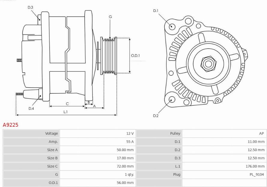 AS-PL A9225 - Generator / Alternator aaoparts.ro