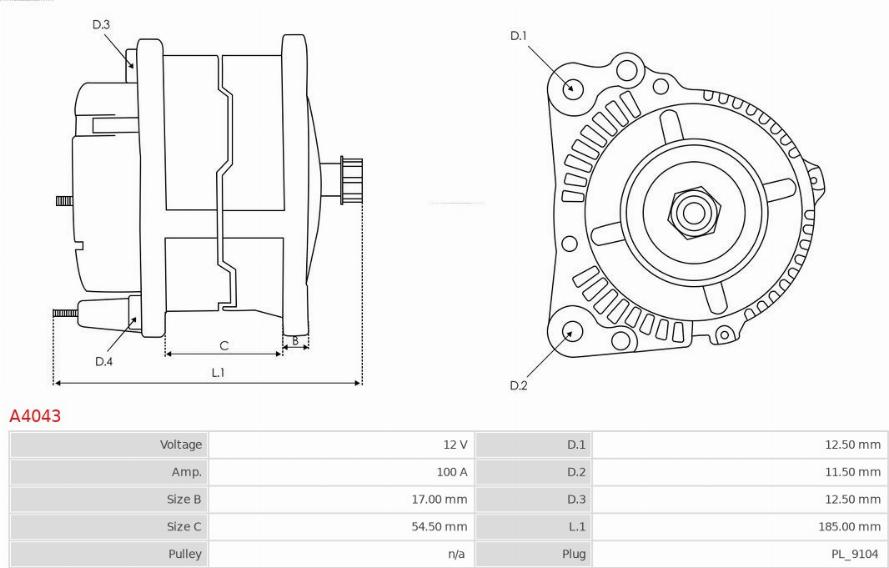 AS-PL A4043 - Generator / Alternator aaoparts.ro