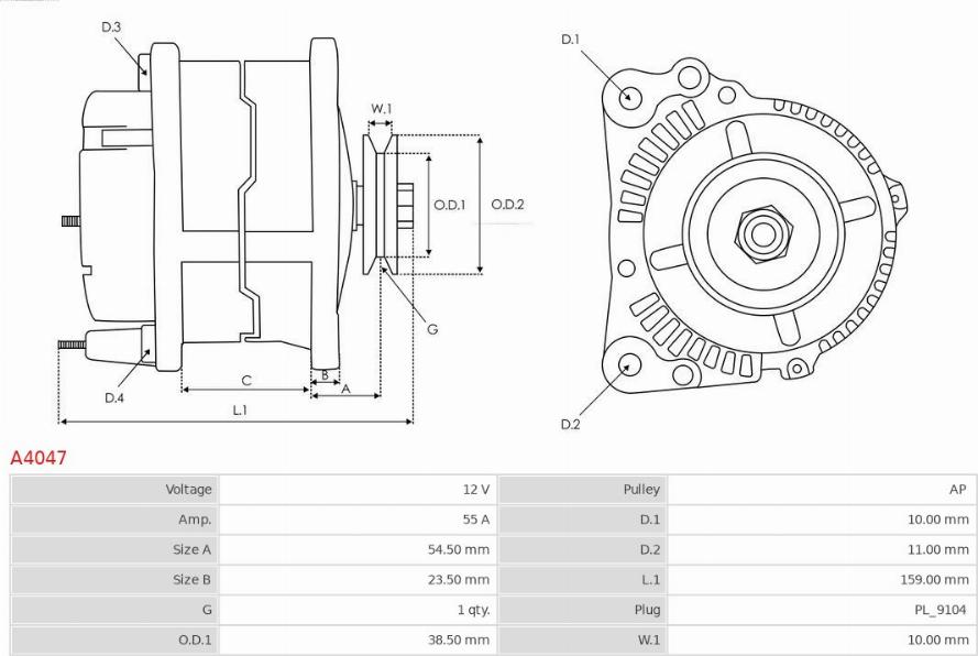 AS-PL A4047 - Generator / Alternator aaoparts.ro