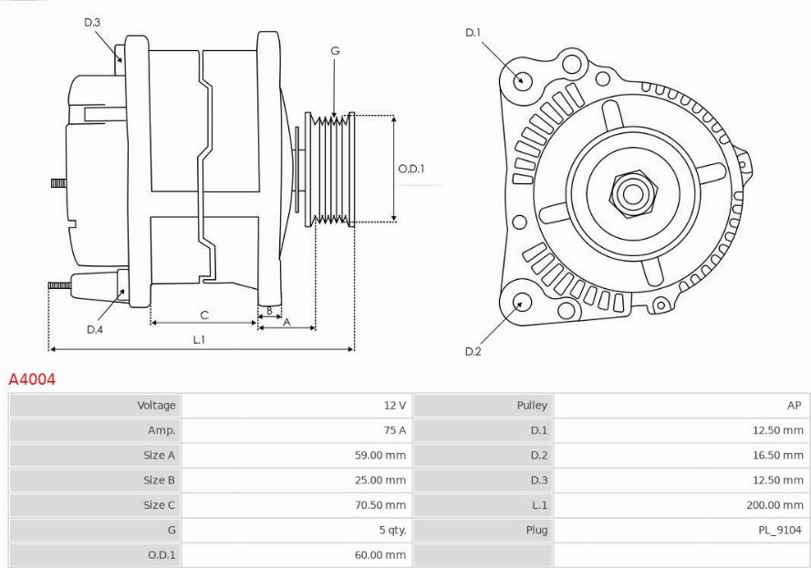 AS-PL A4004 - Generator / Alternator aaoparts.ro