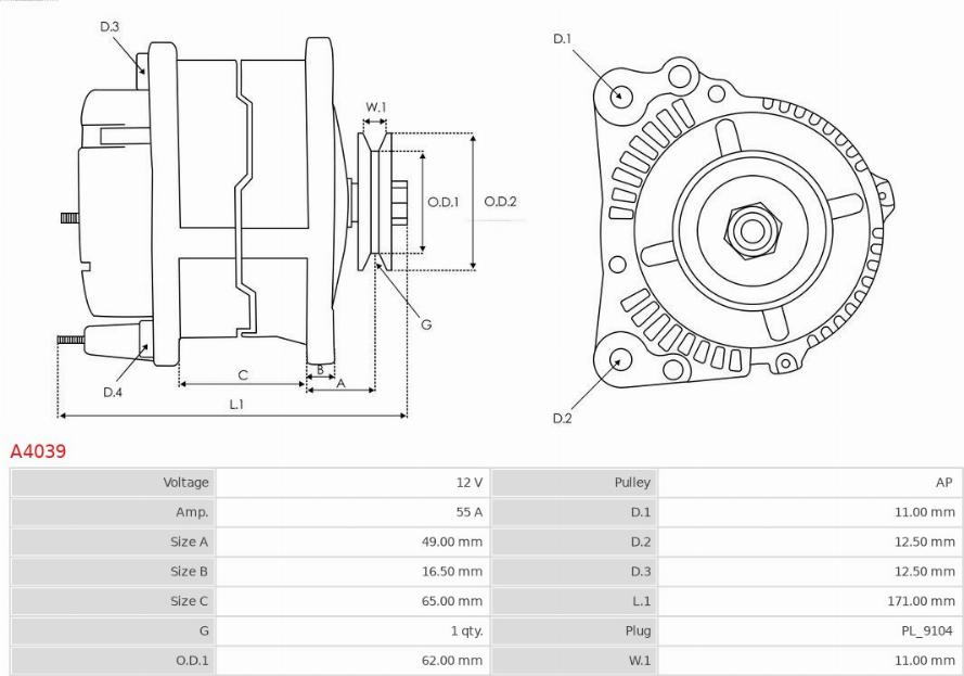 AS-PL A4039 - Generator / Alternator aaoparts.ro