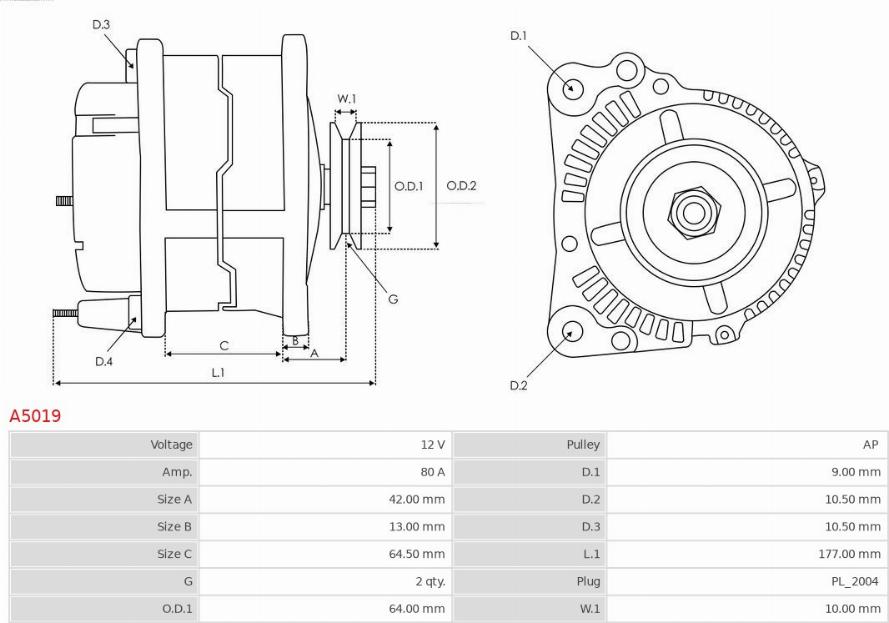 AS-PL A5019 - Generator / Alternator aaoparts.ro