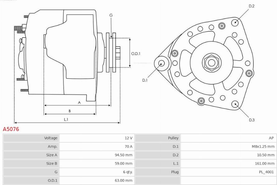 AS-PL A5076 - Generator / Alternator aaoparts.ro