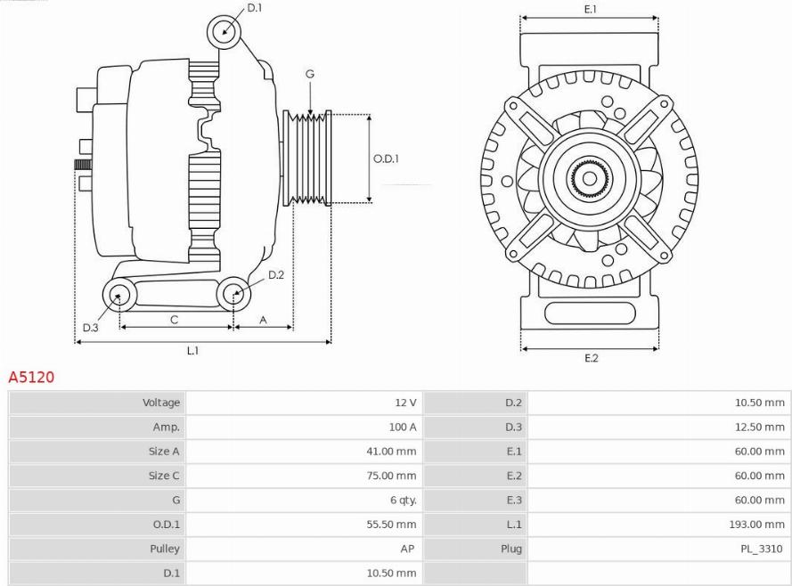 AS-PL A5120 - Generator / Alternator aaoparts.ro