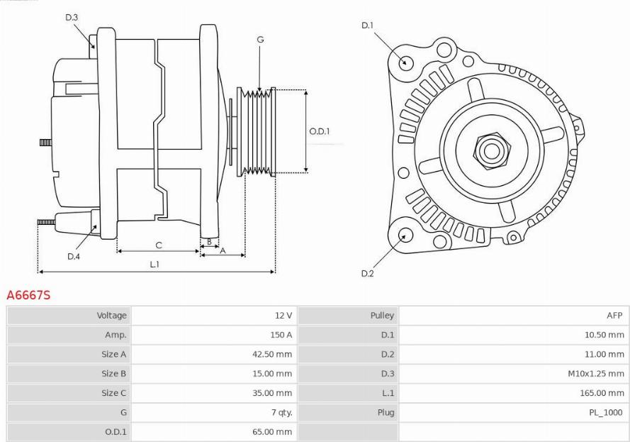 AS-PL A6667S - Generator / Alternator aaoparts.ro