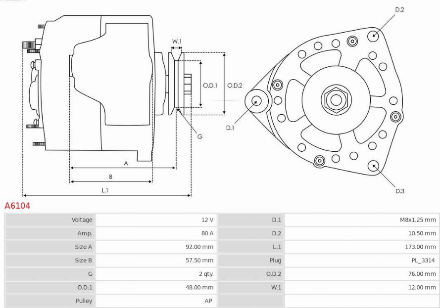 AS-PL A6104 - Generator / Alternator aaoparts.ro