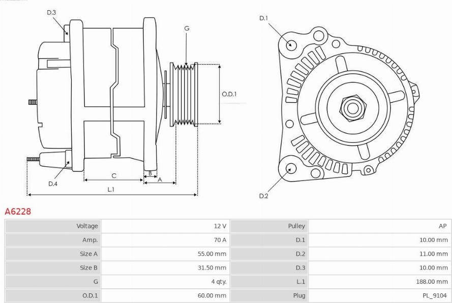 AS-PL A6228 - Generator / Alternator aaoparts.ro