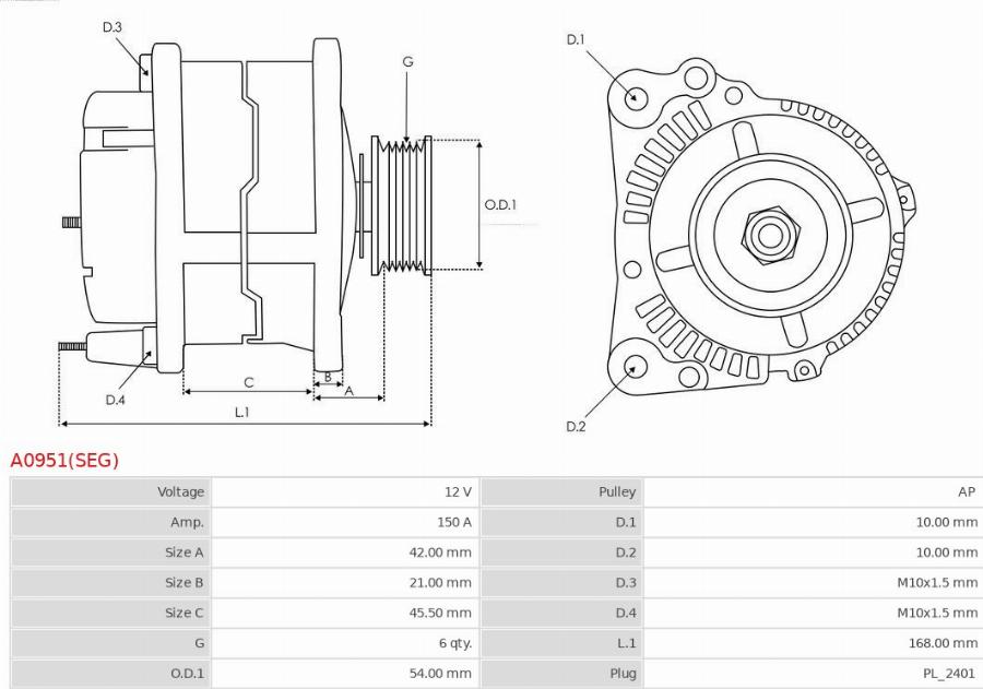 AS-PL A0951(SEG) - Generator / Alternator aaoparts.ro