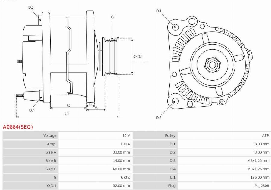 AS-PL A0664(SEG) - Generator / Alternator aaoparts.ro