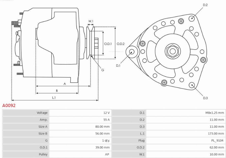 AS-PL A0092 - Generator / Alternator aaoparts.ro