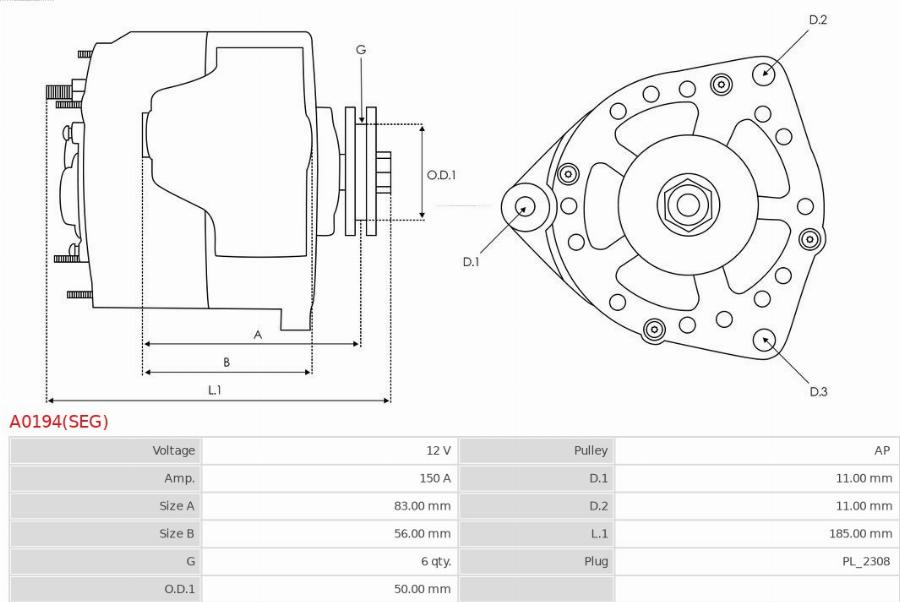 AS-PL A0194(SEG) - Generator / Alternator aaoparts.ro