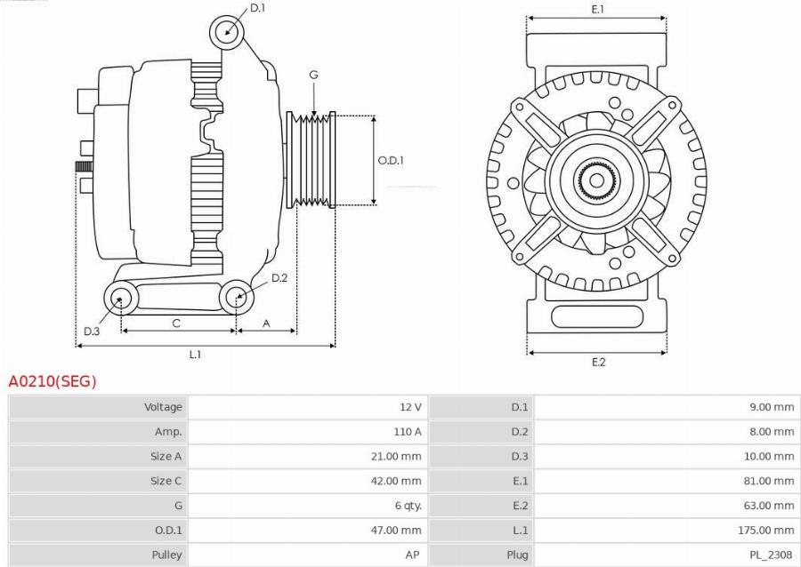 AS-PL A0210(SEG) - Generator / Alternator aaoparts.ro