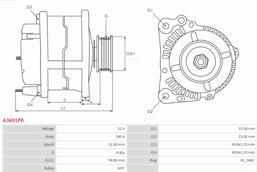 AS-PL A3691PR - Generator / Alternator aaoparts.ro