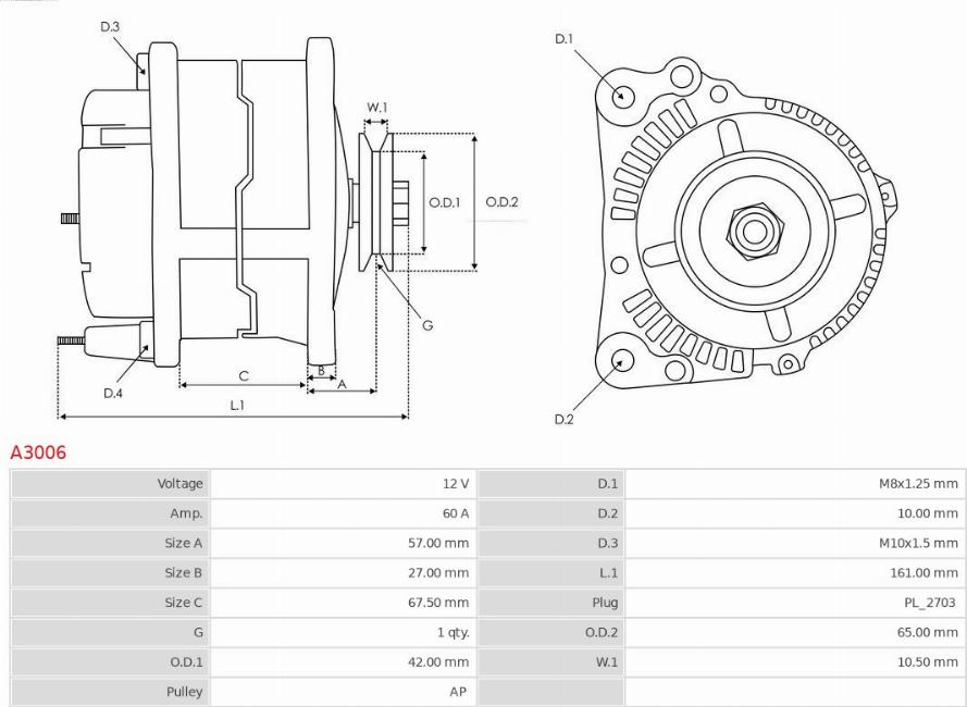 AS-PL A3006 - Generator / Alternator aaoparts.ro