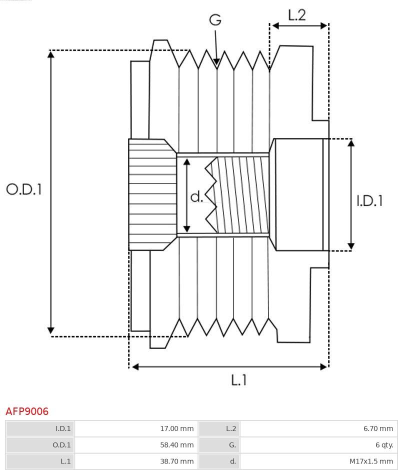 AS-PL AFP9006 - Fulie, alternator aaoparts.ro