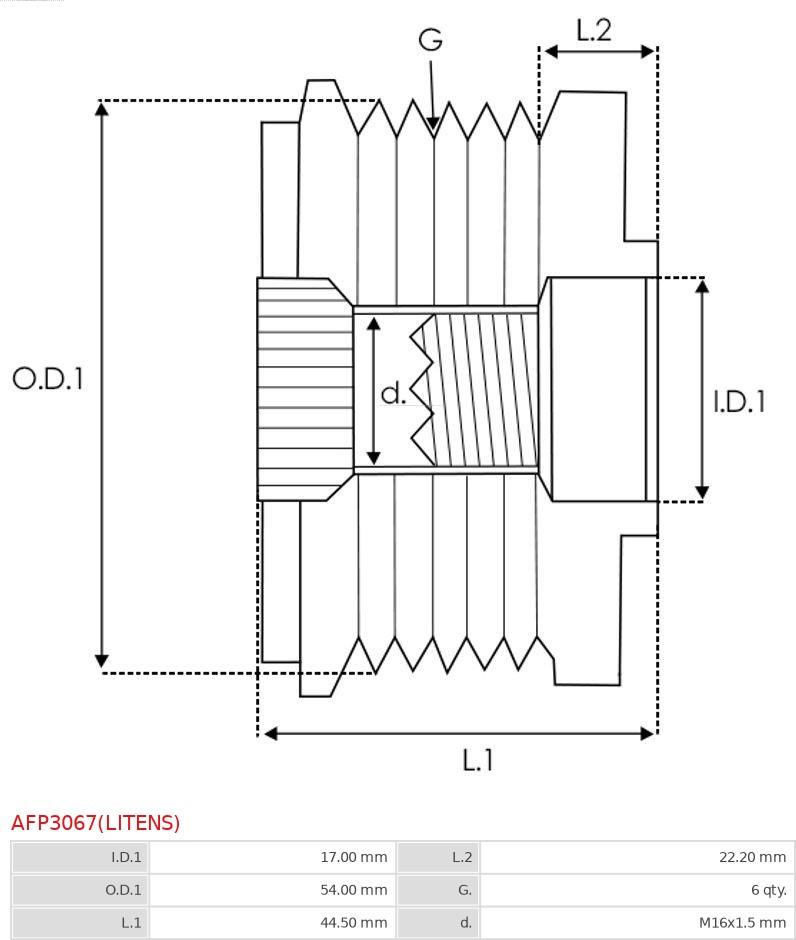 AS-PL AFP3067(LITENS) - Fulie, alternator aaoparts.ro
