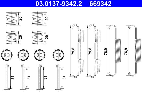 ATE 03.0137-9342.2 - Set accesorii, saboti frana parcare aaoparts.ro