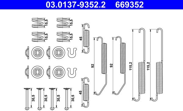 ATE 03.0137-9352.2 - Set accesorii, saboti frana parcare aaoparts.ro