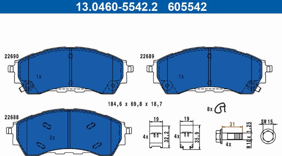 ATE 13.0460-5542.2 - Set placute frana,frana disc aaoparts.ro