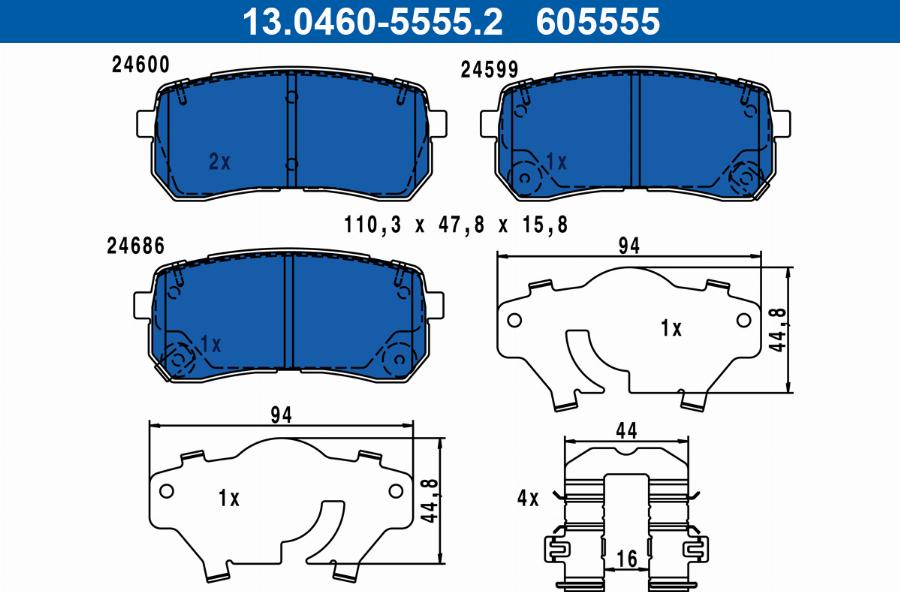 ATE 13.0460-5555.2 - Set placute frana,frana disc aaoparts.ro