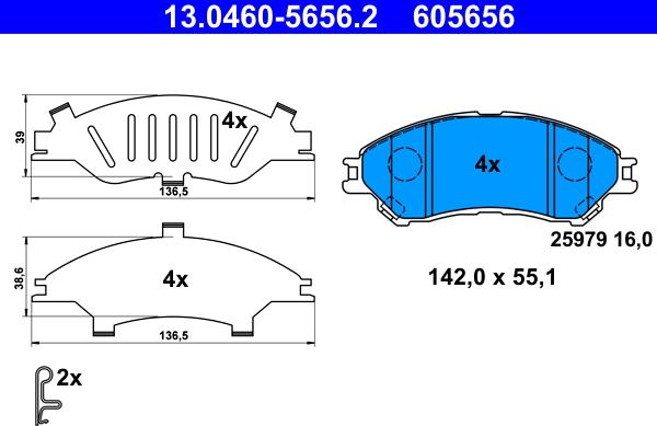 ATE 13.0460-5656.2 - Set placute frana,frana disc aaoparts.ro