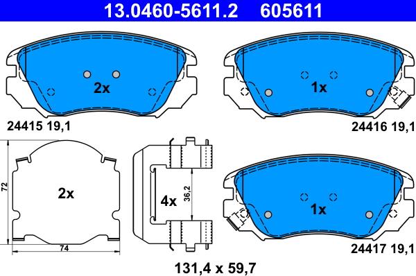 ATE 13.0460-5611.2 - Set placute frana,frana disc aaoparts.ro