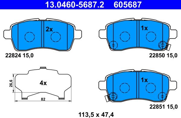 ATE 13.0460-5687.2 - Set placute frana,frana disc aaoparts.ro