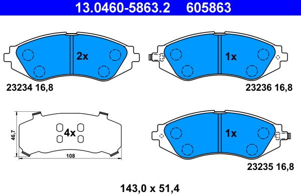 ATE 13.0460-5863.2 - Set placute frana,frana disc aaoparts.ro