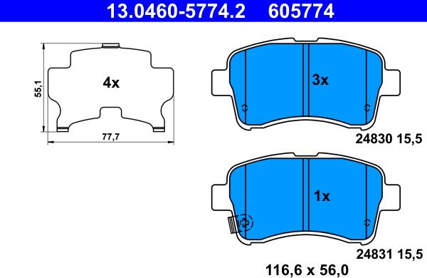 ATE 13.0460-5774.2 - Set placute frana,frana disc aaoparts.ro