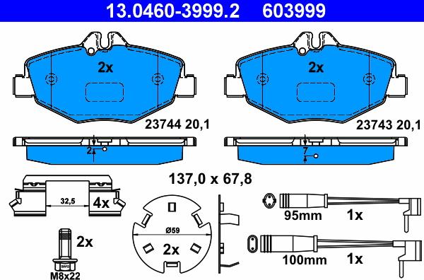 ATE 13.0460-3999.2 - Set placute frana,frana disc aaoparts.ro